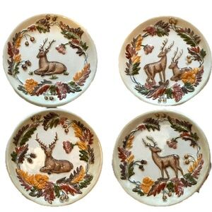 MWW Grand Lodge Rustic Deer 4.5 inch Diameter Ceramic Plate Set of 4